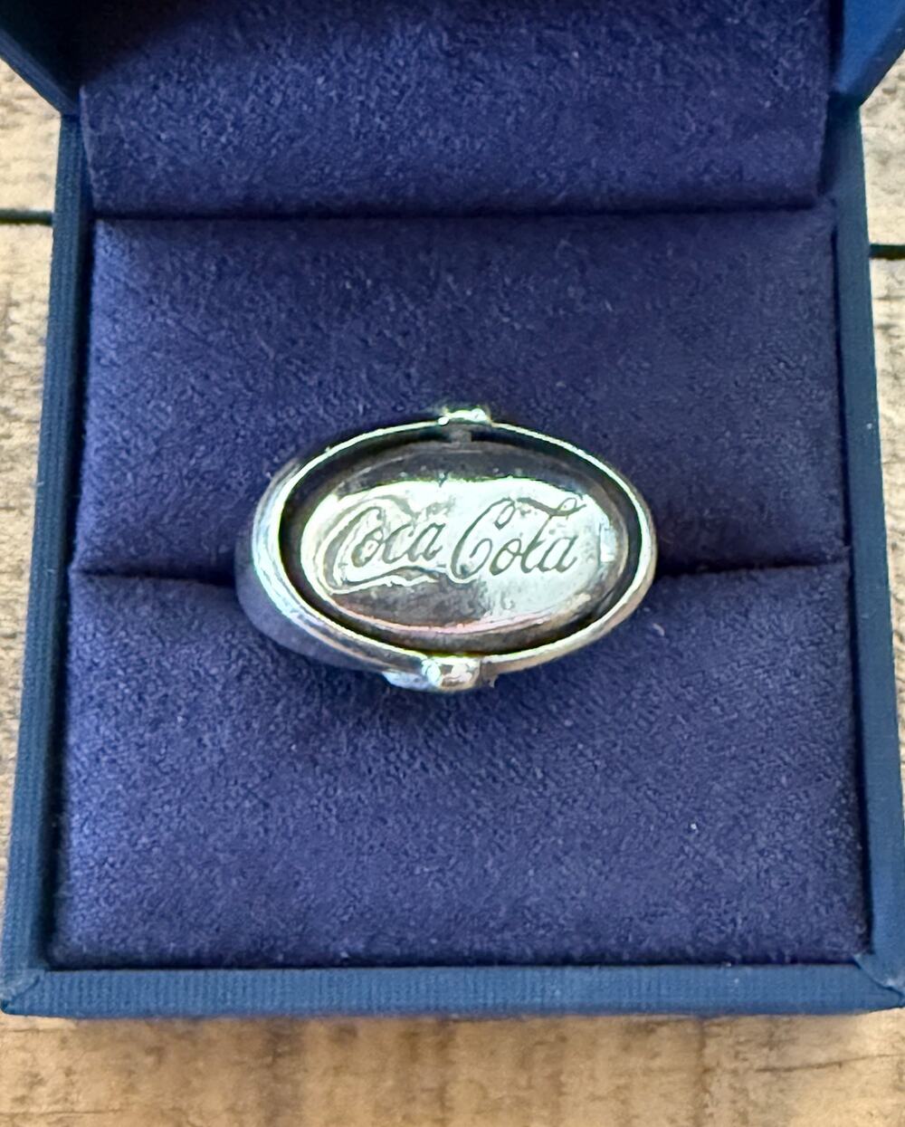 Vintage COCA-COLA Sterling Silver Swivel Flip ring World Globe Bottle Logo RARE